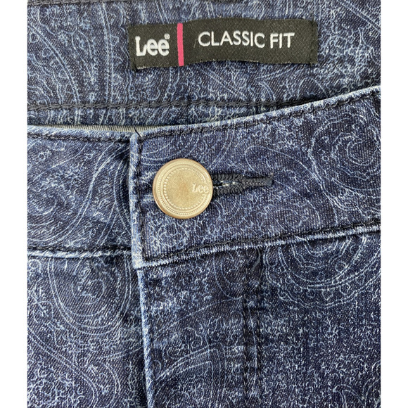 Lee Classic Fit Jeans Womens Size 14‎ Dark Wash Paisley Print Straight Stretch - Picture 3 of 12